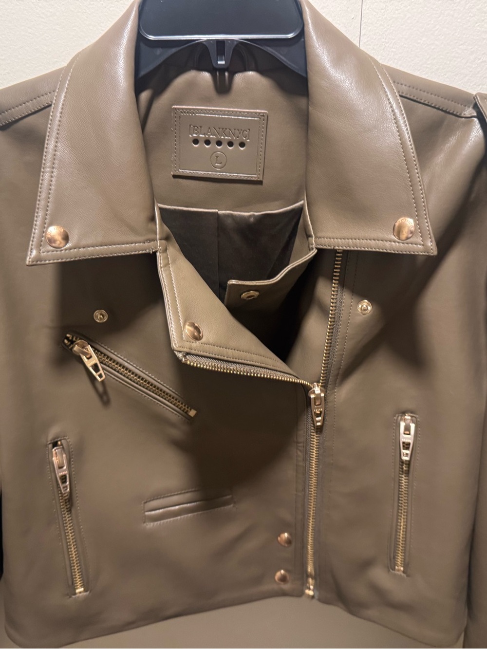 Blank NYC Olive-Taupe Faux Leather Moto Jacket